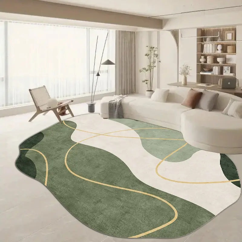 Irregular Shaped Rug Driftic Green Hand Tufted Carpet