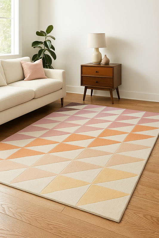 Sunfade Hand Tufted Wool Carpet in Pink to Peach Gradient