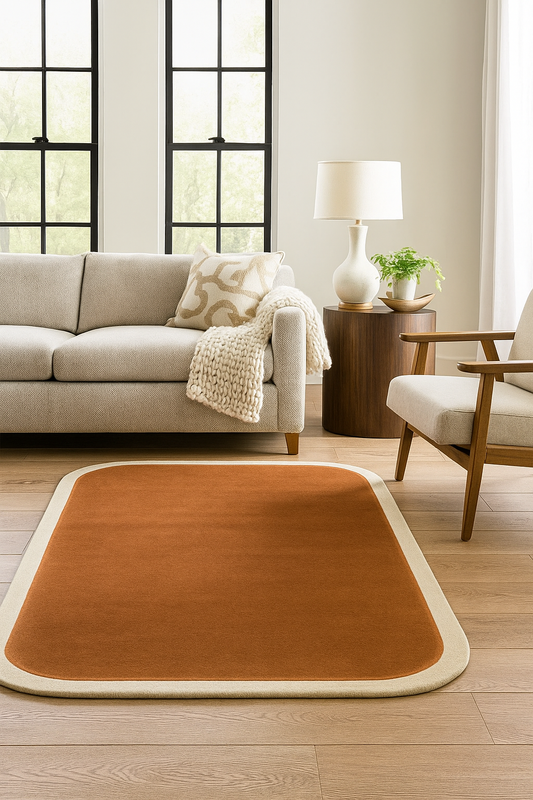 Clay Curve hand tufted wool carpet in caramel
