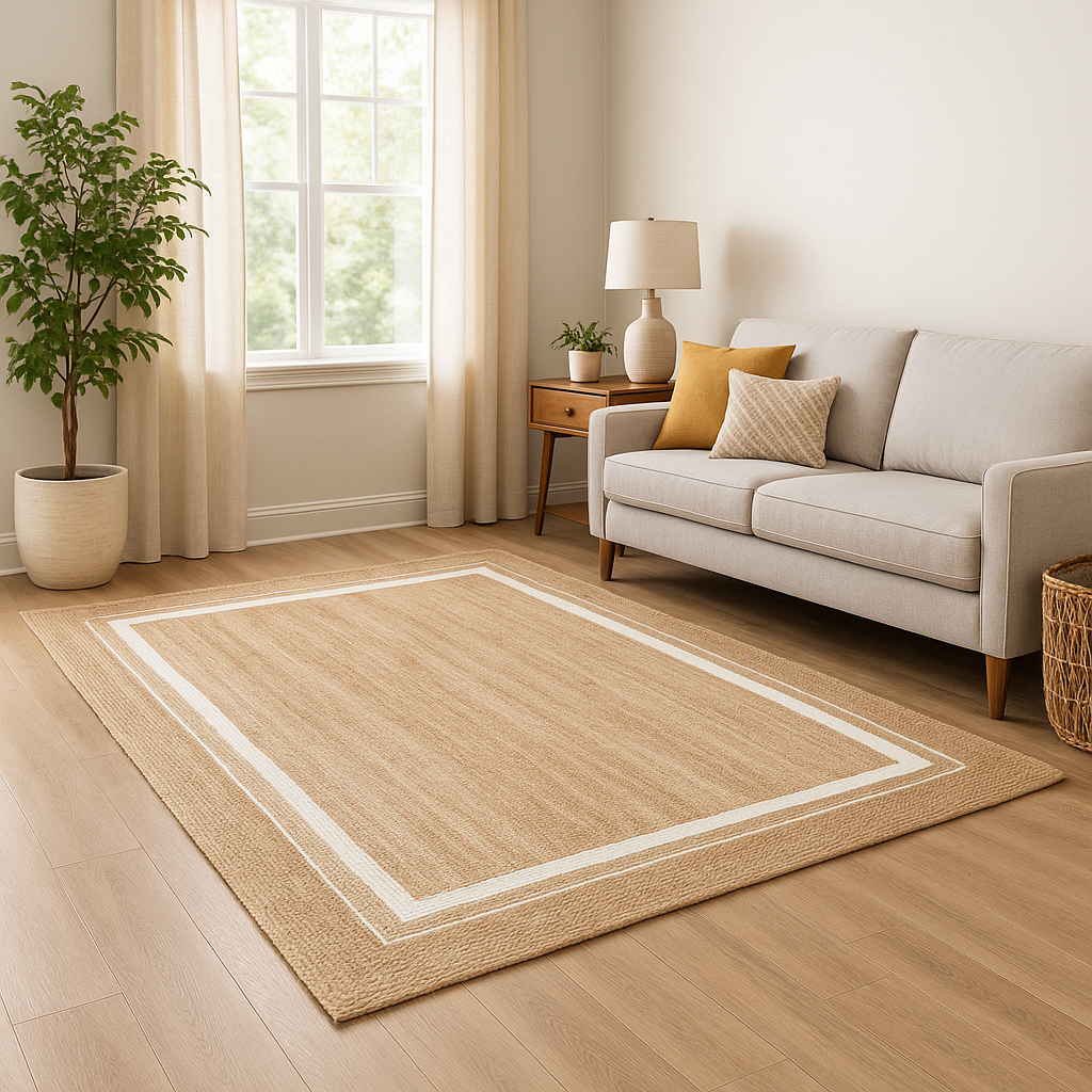 Tana Natural Braided Jute Rug with White Border