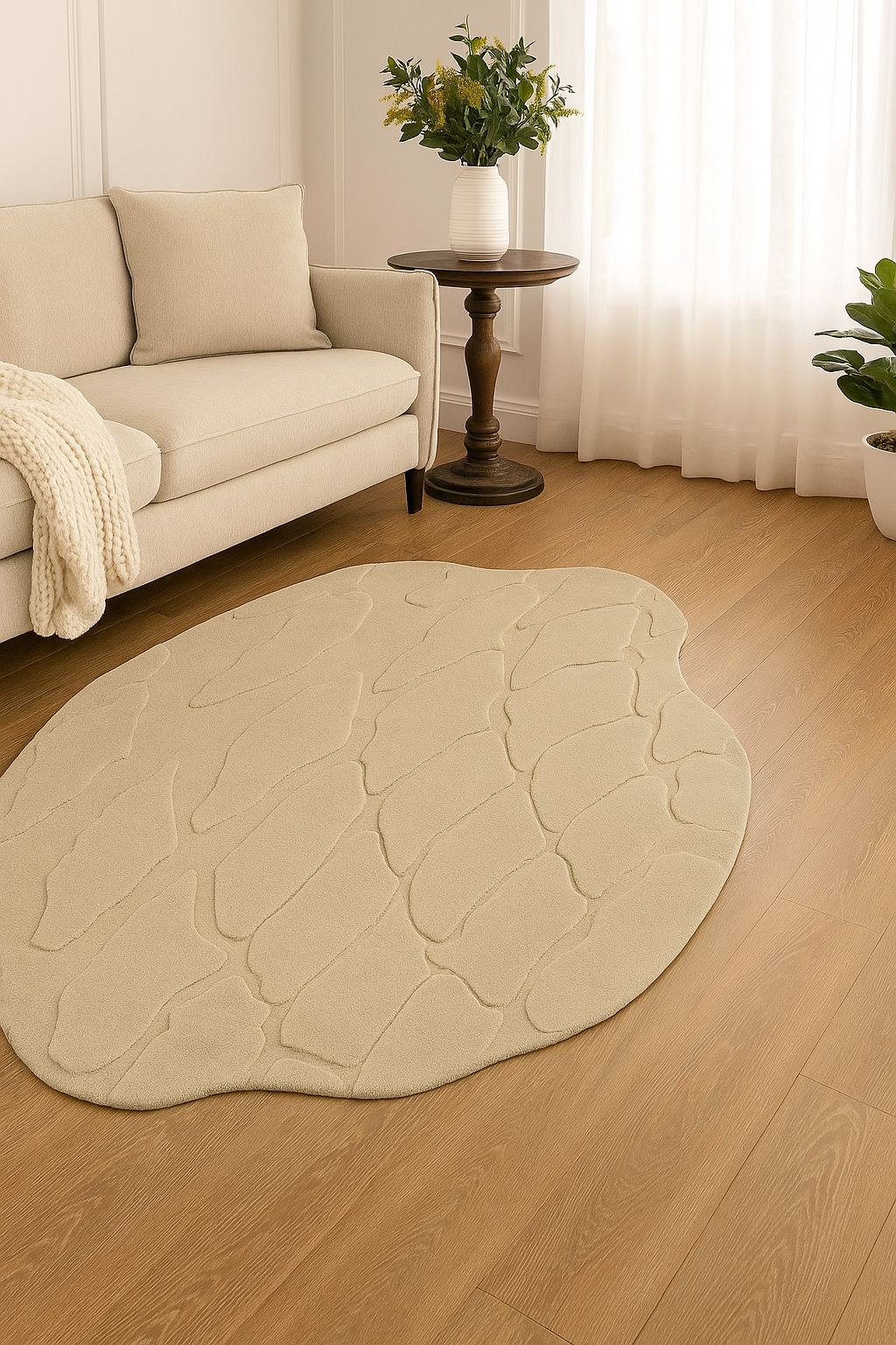 Irregular Shaped Cudetrix Beige Hand Tufted Carpet