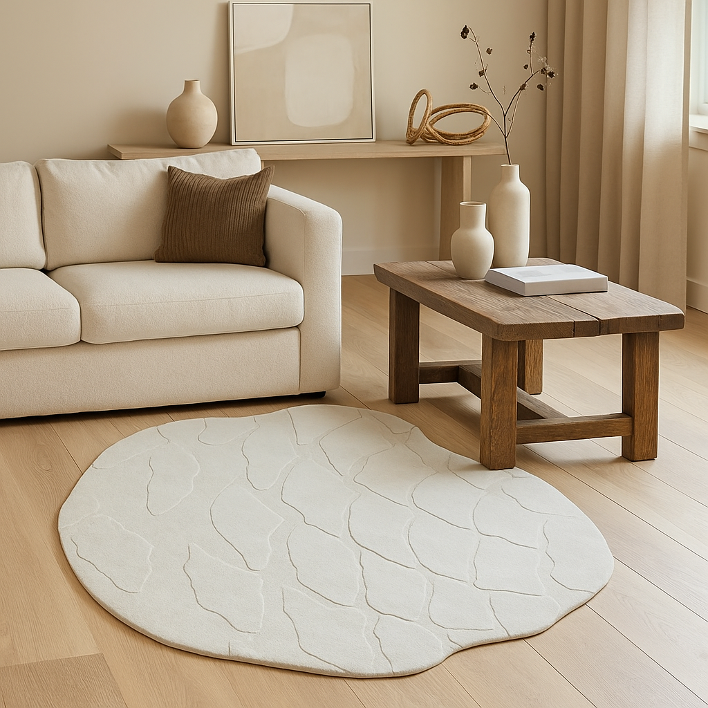 Irregular Shaped Cudetrix Ivory Hand Tufted Carpet