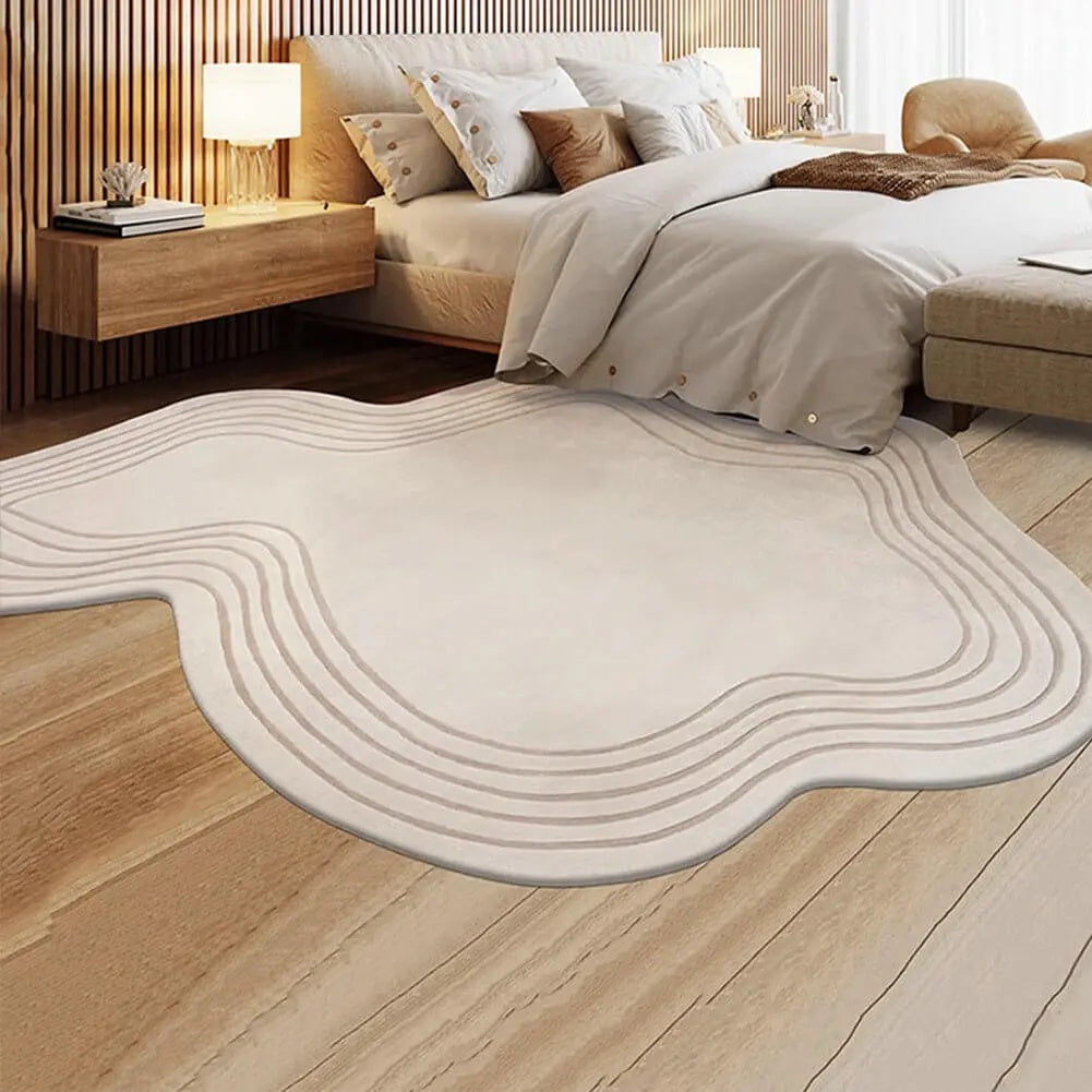Irregular Shaped Rug Contour Ivory Hand Tufted Carpet