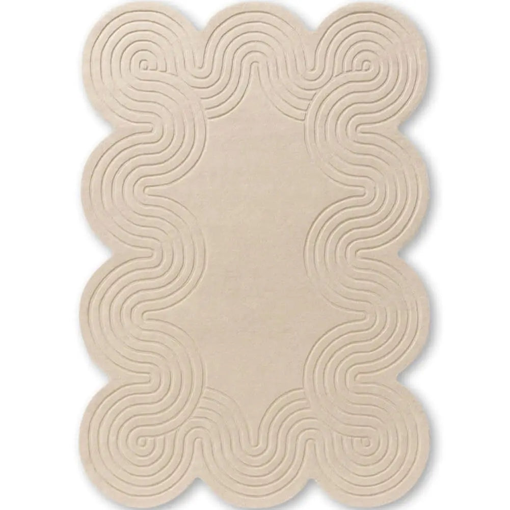 Irregular Shaped Rug Waveform Ivory Hand Tufted Carpet