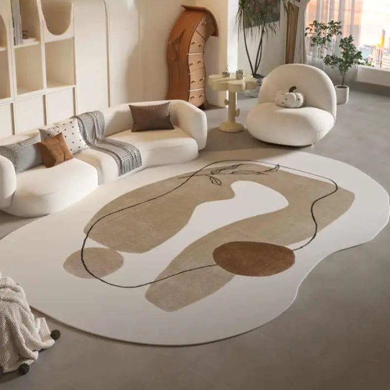 Irregular Shaped Rug Driftic Beige Hand Tufted Carpet