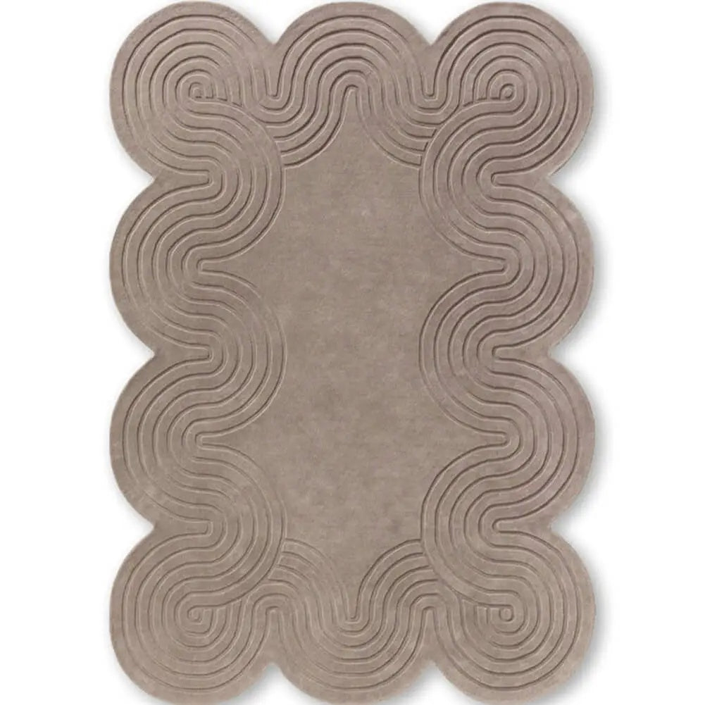 Irregular Shaped Rug Waveform Brown Hand Tufted Carpet