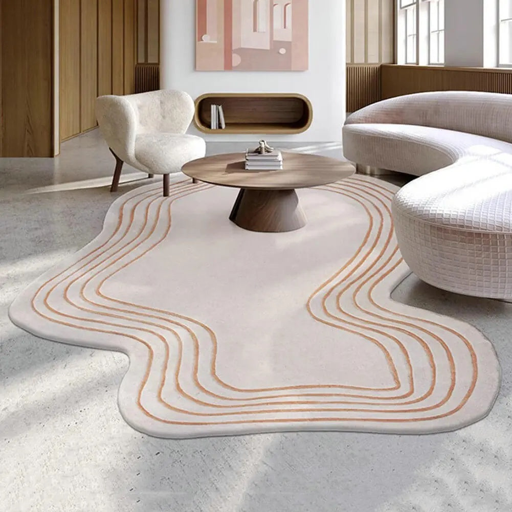 Irregular Shaped Rug Contour Beige Hand Tufted Carpet