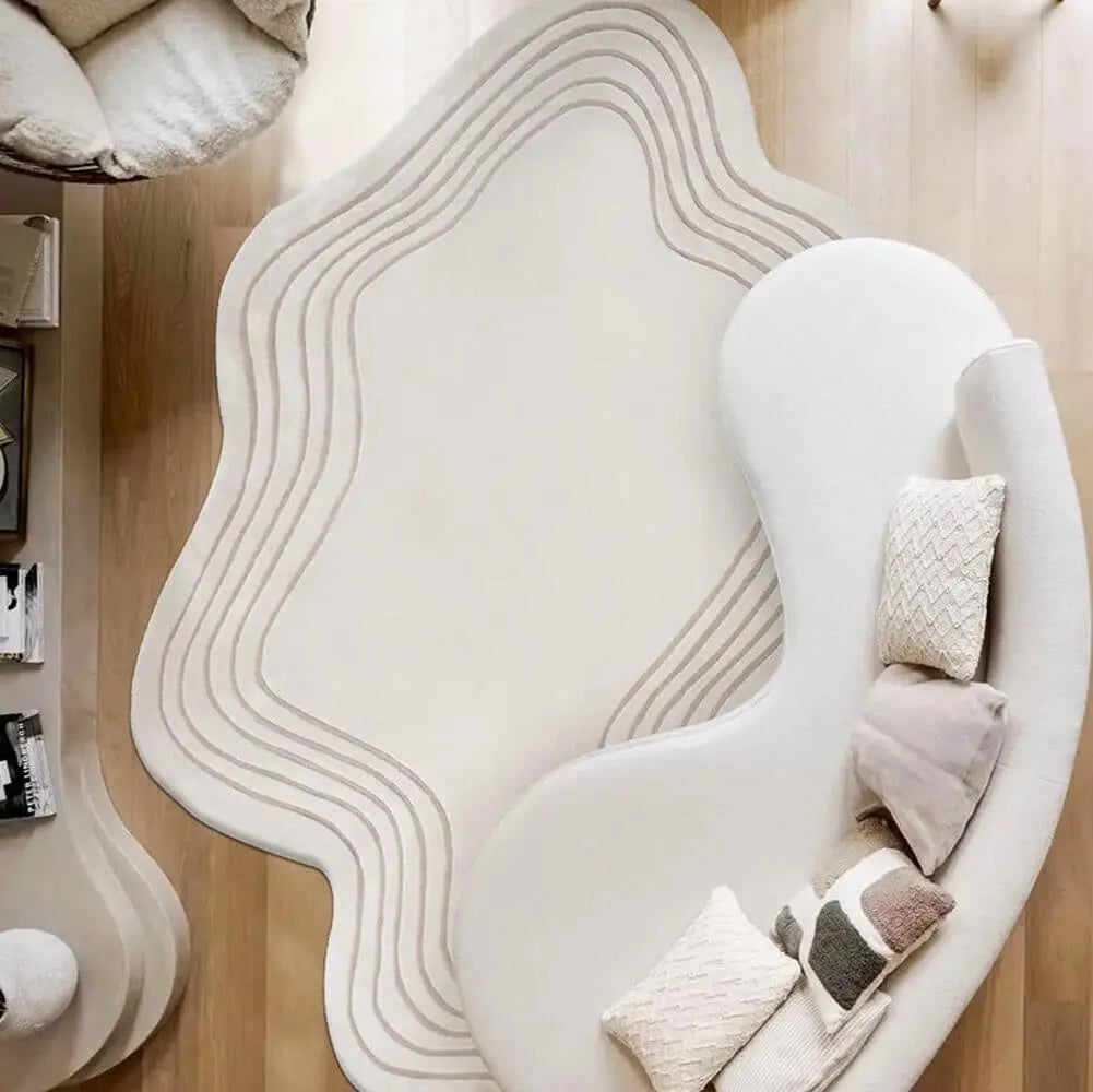Irregular Shaped Rug Contour Ivory Hand Tufted Carpet