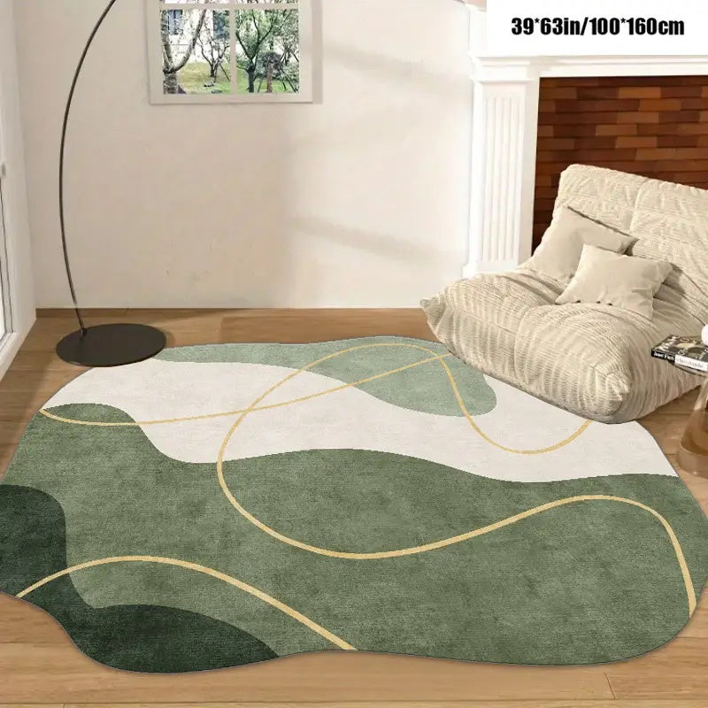 Irregular Shaped Rug Driftic Green Hand Tufted Carpet