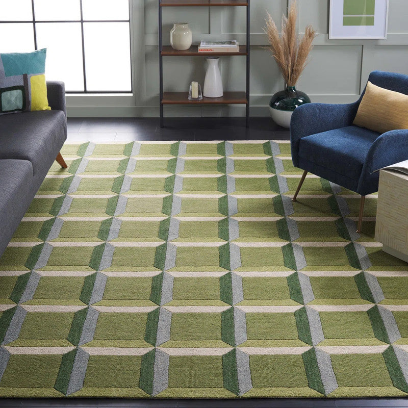 Cubetone Hand Tufted Wool Carpet in Green and Grey