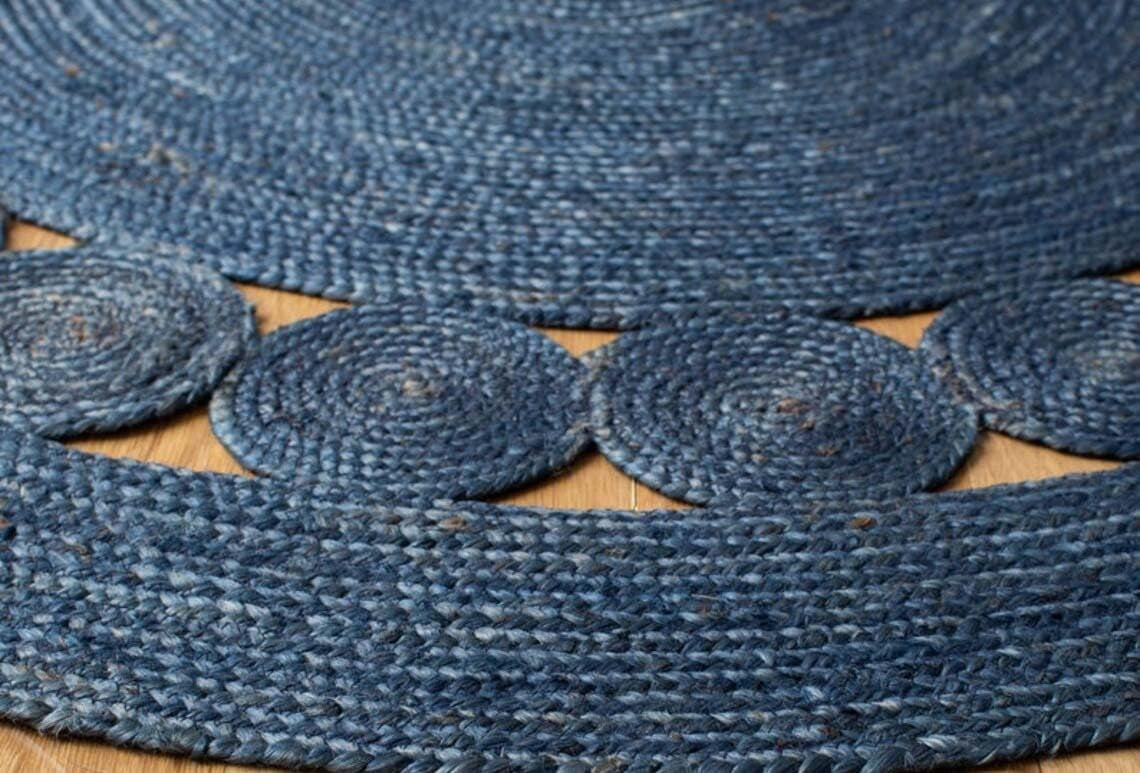 Nira Blue Round Braided Jute Carpet