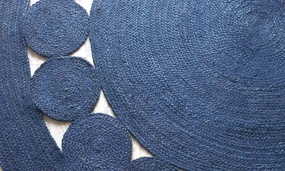 Nira Blue Round Braided Jute Carpet
