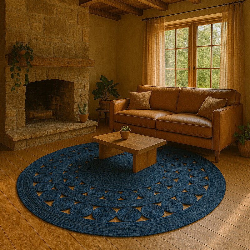Nira Blue Round Braided Jute Carpet