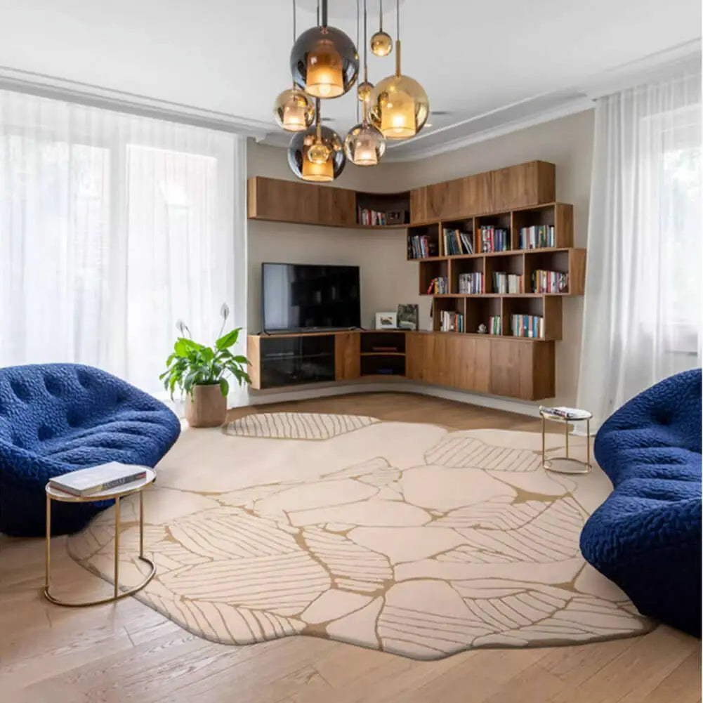 Irregular Shaped Rug Terraform Beige Hand Tufted Carpet