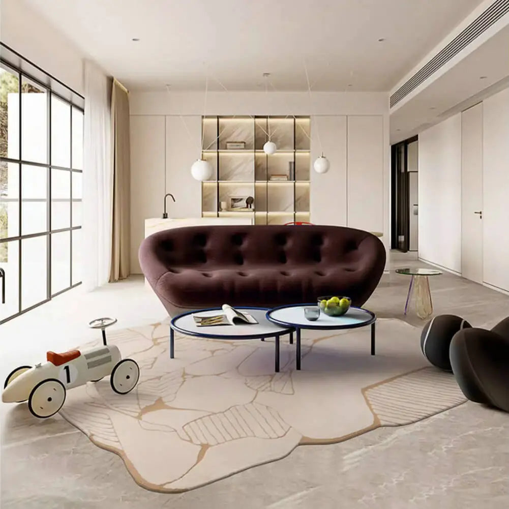 Irregular Shaped Rug Terraform Beige Hand Tufted Carpet