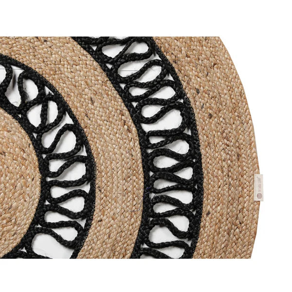 Lira Wave Round Jute Carpet with Black Loop Pattern