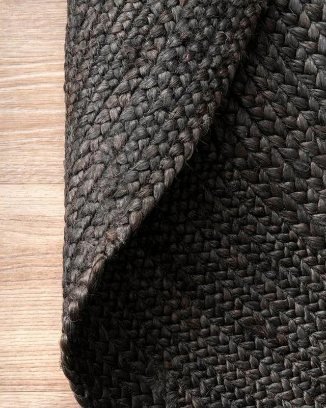 Noir Earth Round Black Braided Jute Carpet
