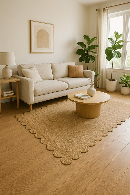 Sola Natural Rectangular Braided Jute Carpet with Scalloped Edges