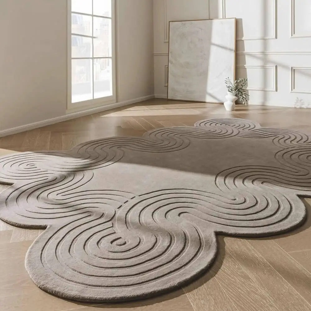 Irregular Shaped Rug Waveform Brown Hand Tufted Carpet