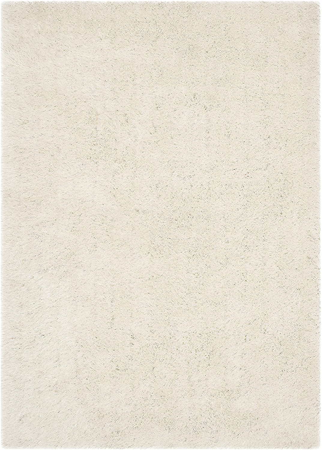 Solid Ivory Polyester Shaggy Carpet