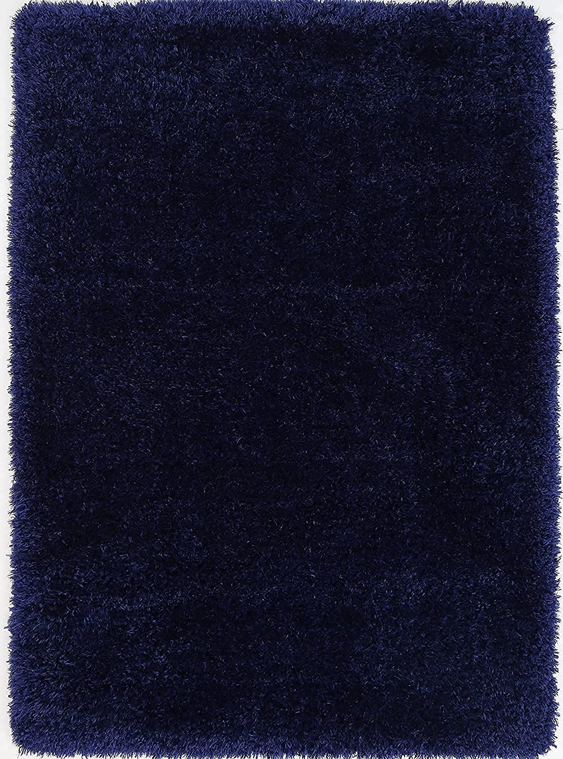 Solid Blue Polyester Shaggy Carpet