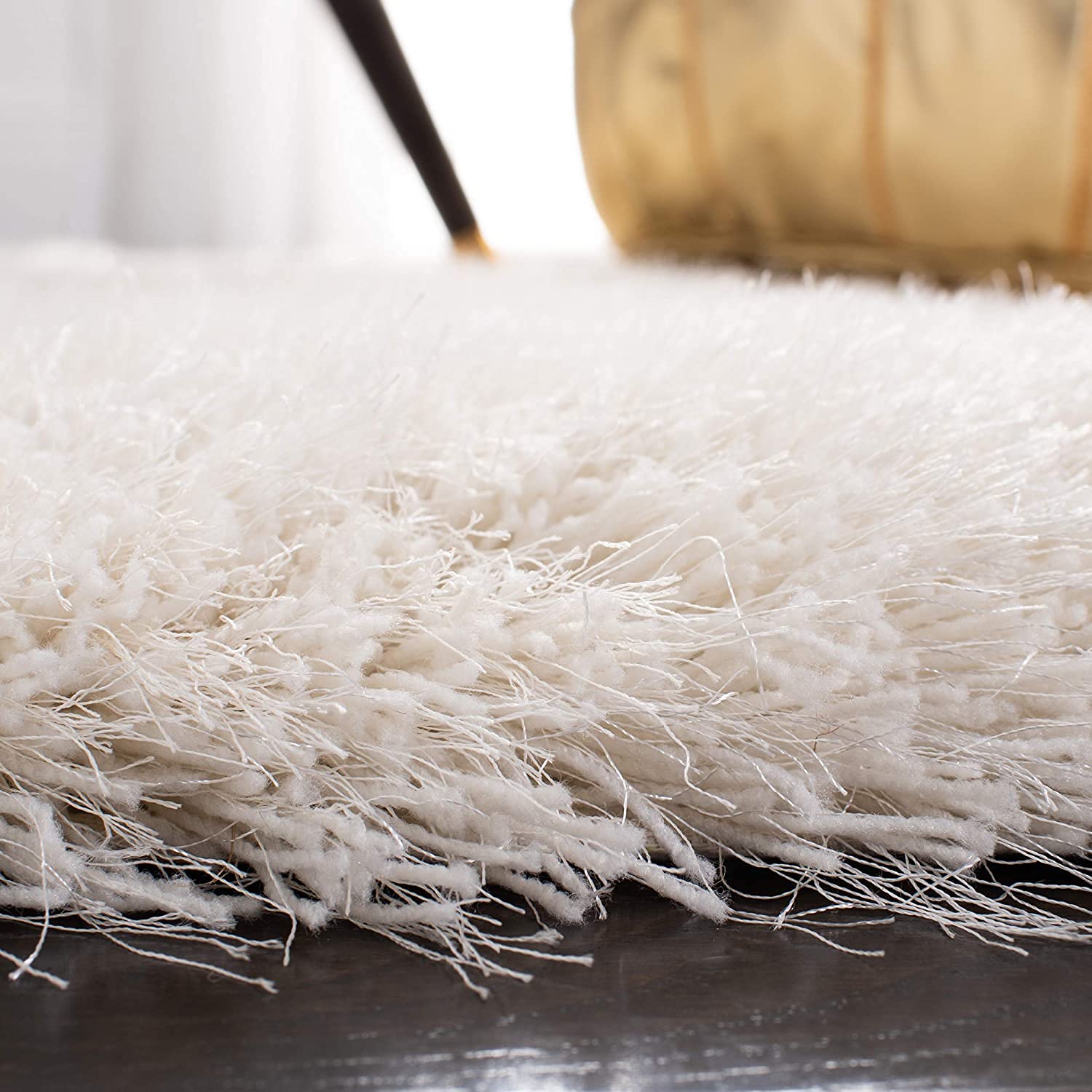 Solid Ivory Polyester Shaggy Carpet