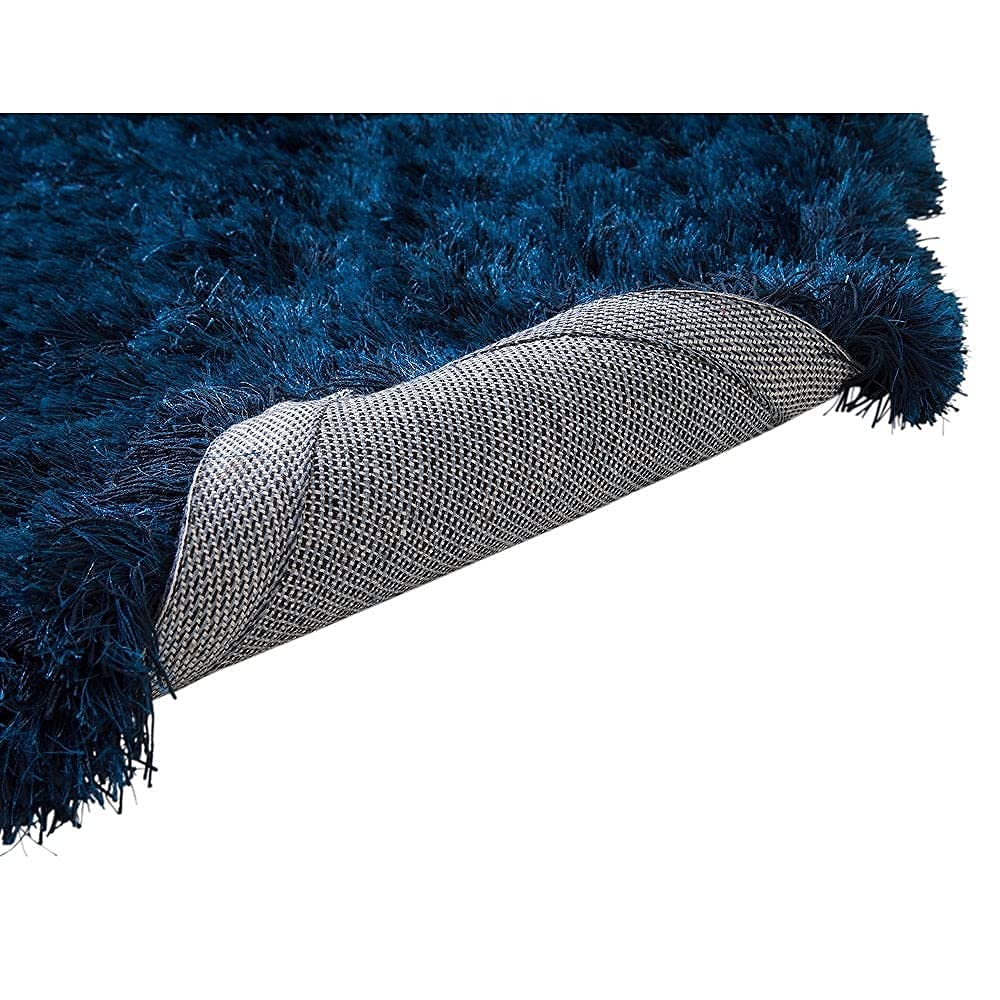 Solid Blue Polyester Shaggy Carpet