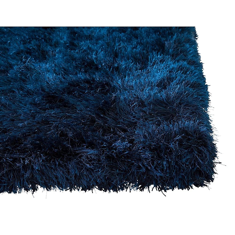 Solid Blue Polyester Shaggy Carpet