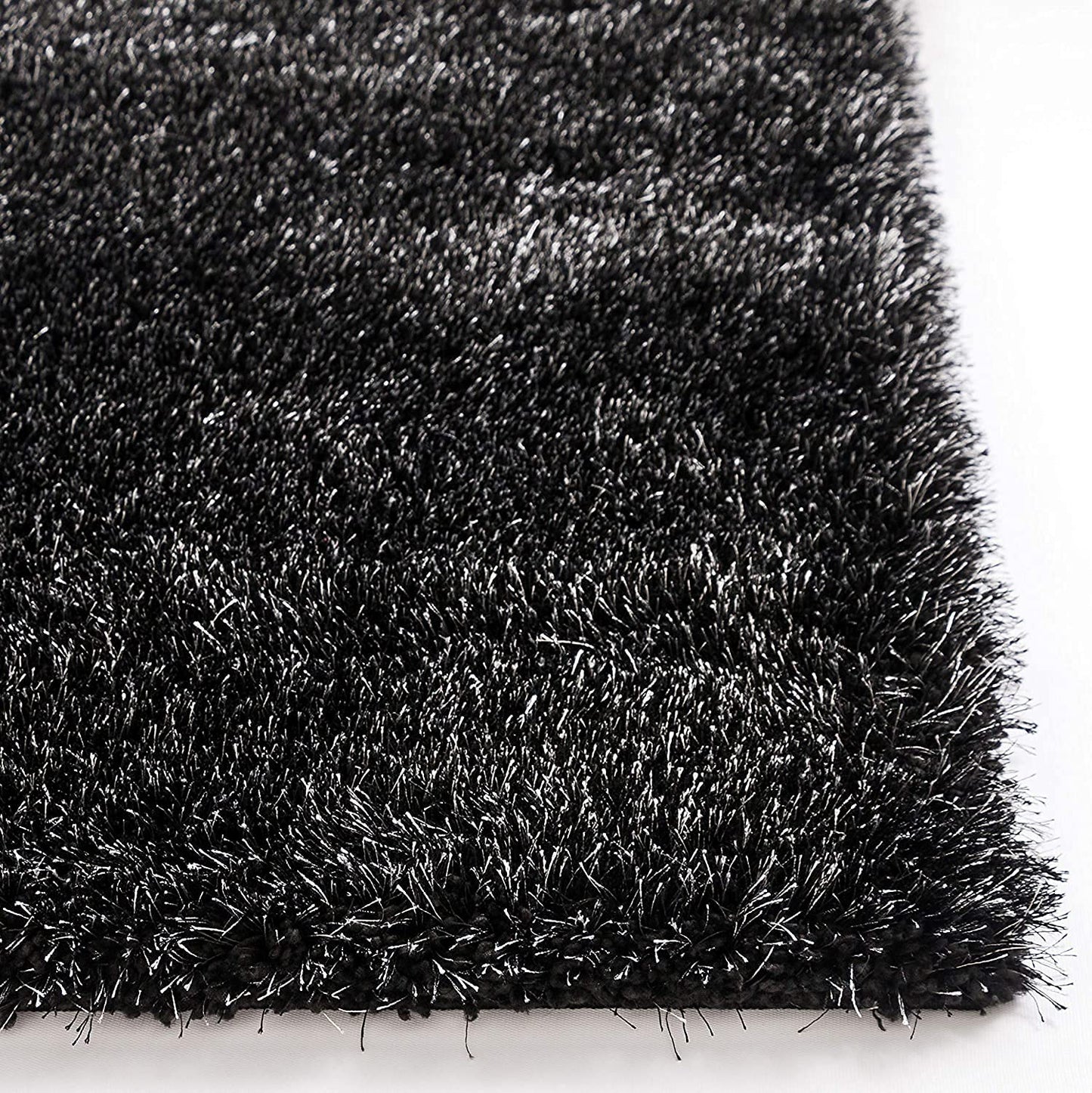 Solid Black Polyester Shaggy Carpet