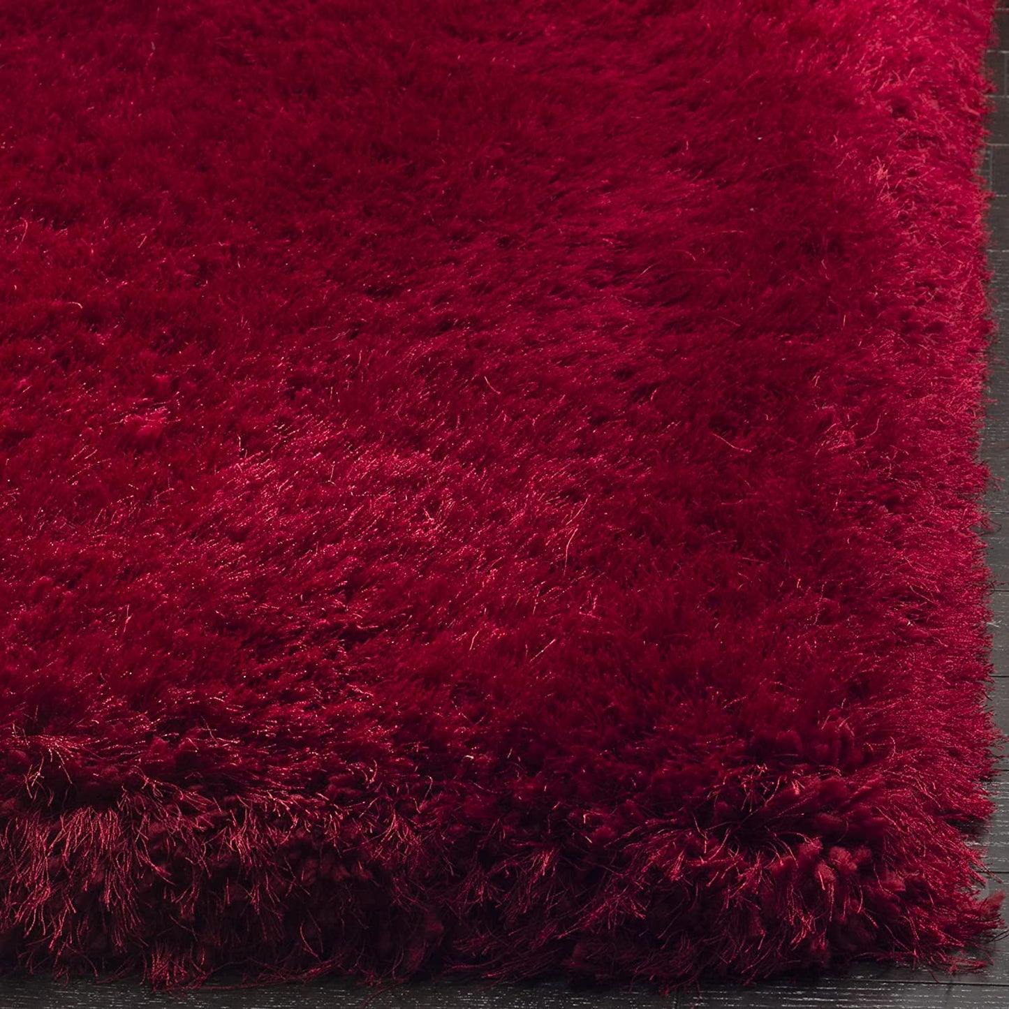 Solid Red Polyester Shaggy Carpet