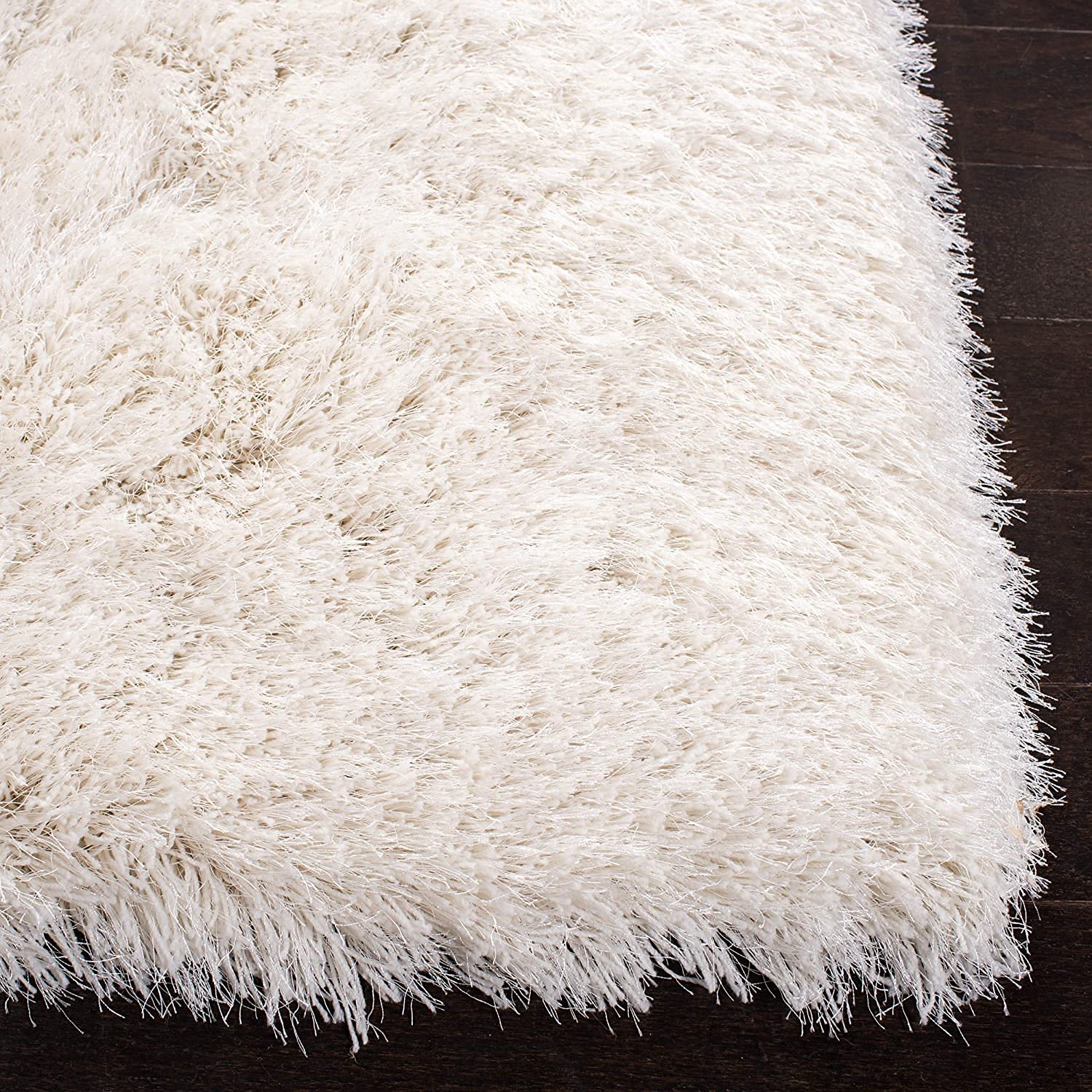 Solid Ivory Polyester Shaggy Carpet