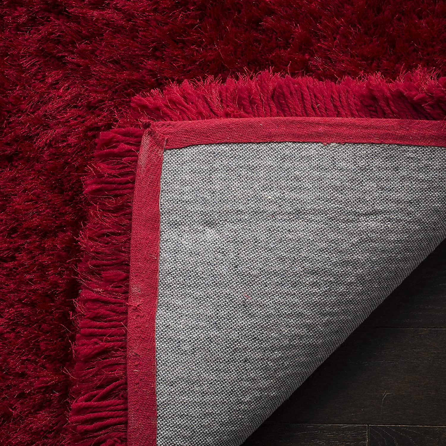 Solid Red Polyester Shaggy Carpet