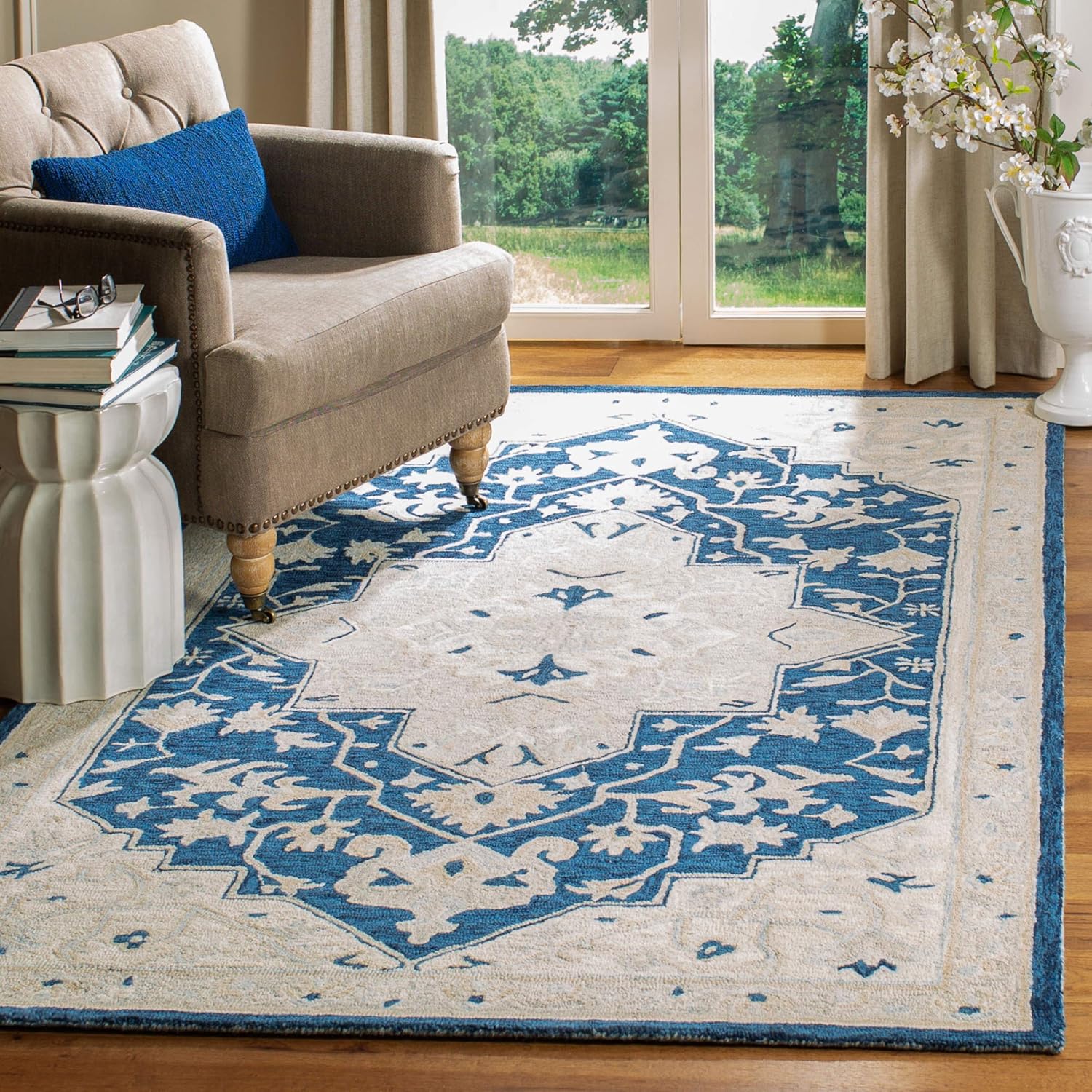 Afghan Aura Blue woolen Hand Tufted Carpet