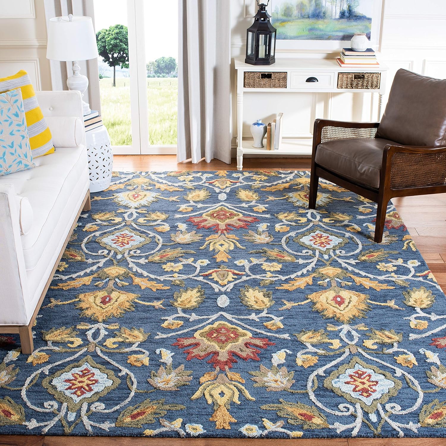 Midnight Flora Blue woolen Hand Tufted Carpet