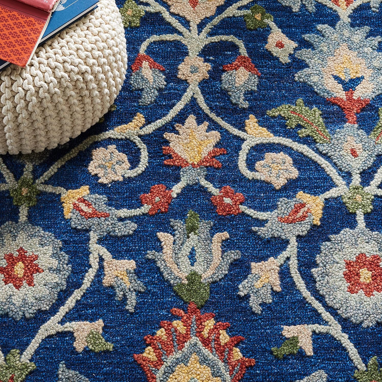 Midnight Flora Blue2 woolen Hand Tufted Carpet