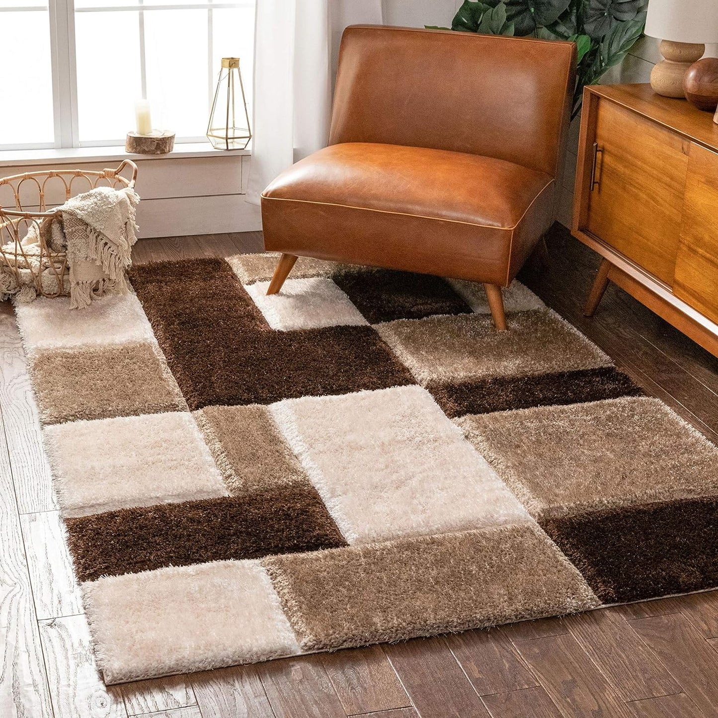 Brown Beige Dual box Shaggy Carpet