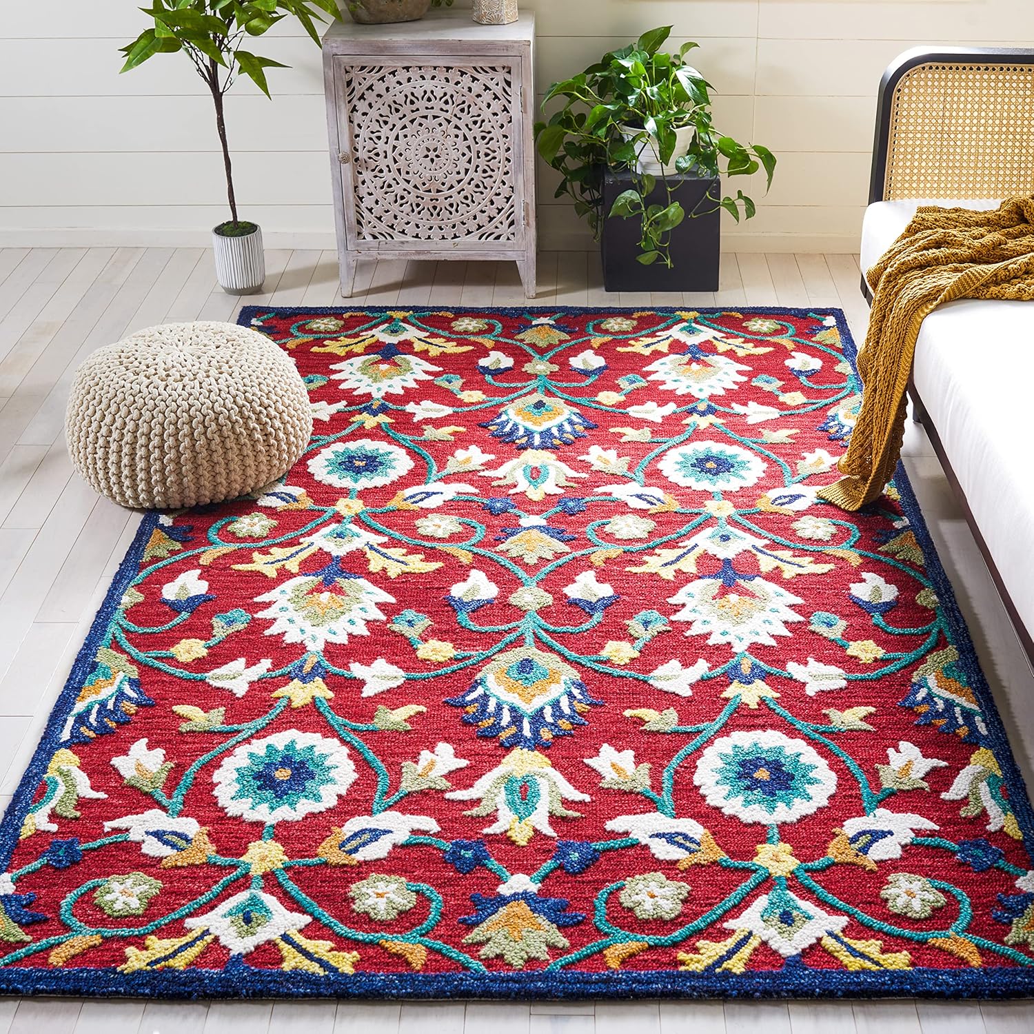 Midnight Flora Red2 woolen Hand Tufted Carpet