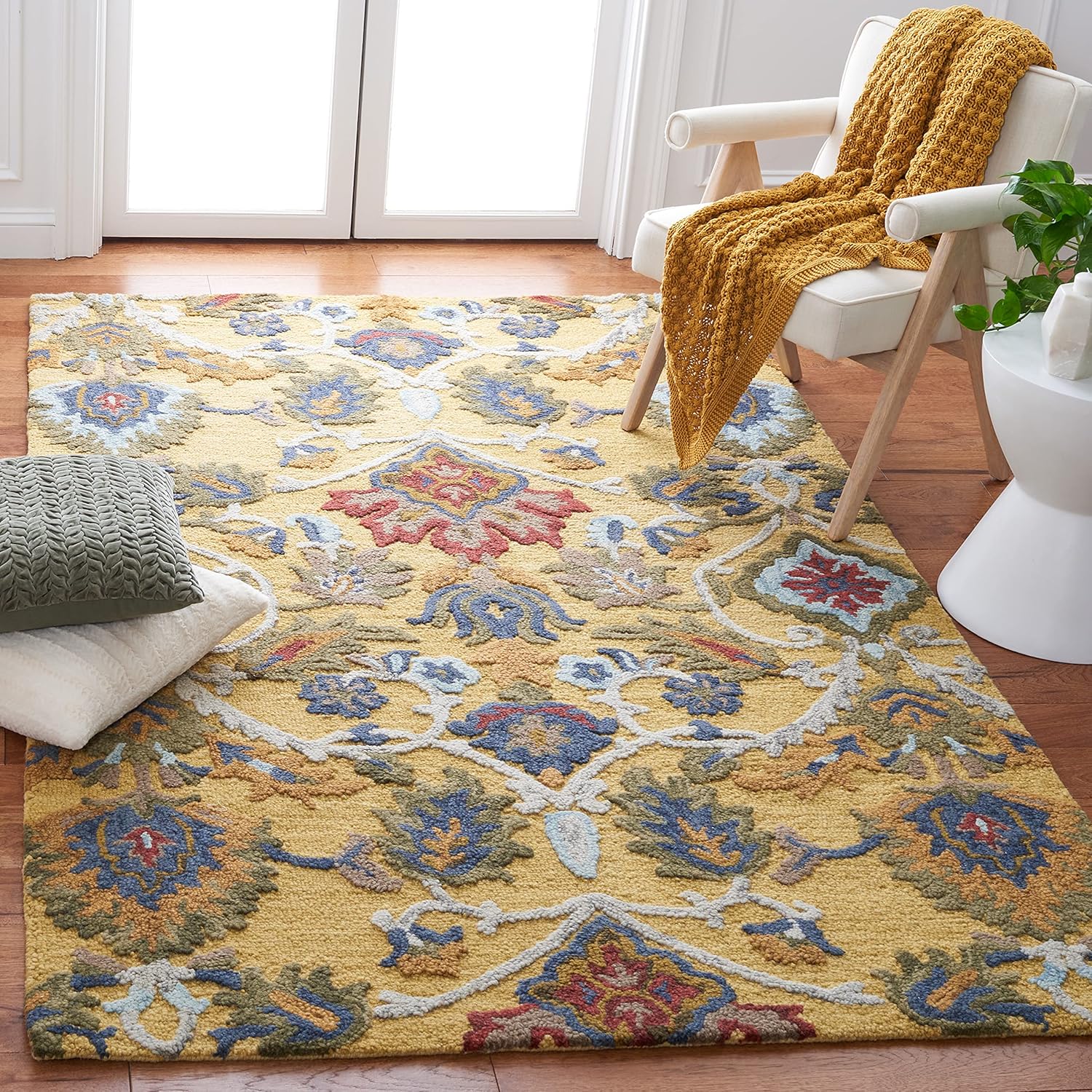 Midnight Flora Yellow woolen Hand Tufted Carpet