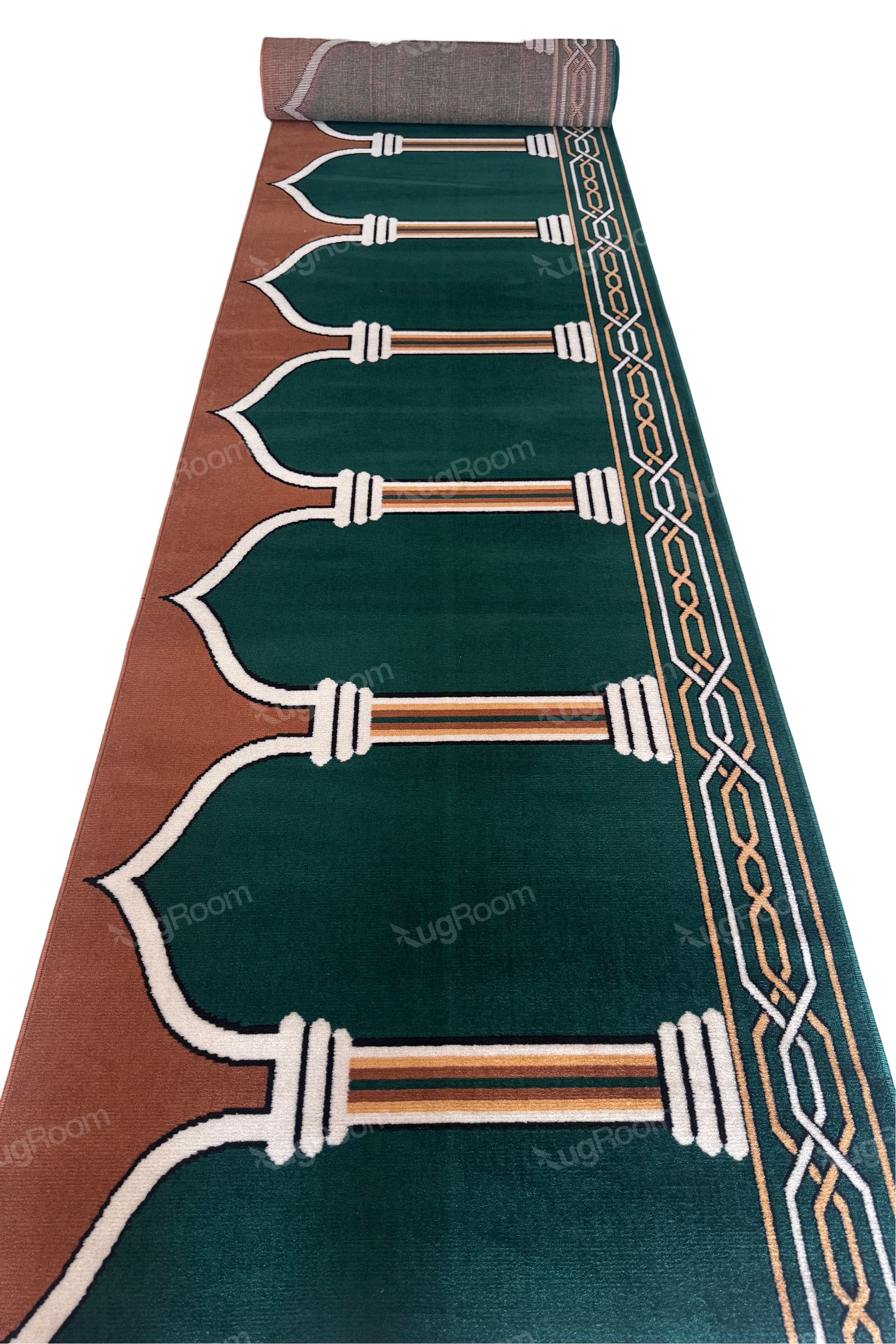 Green Brown Janamaz Roll – Soft & Durable Prayer Carpet Mat for Mosque & Home