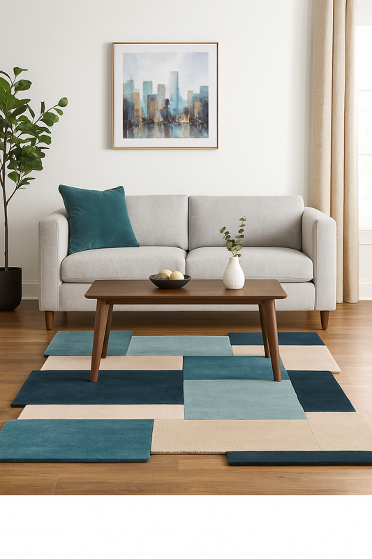 Blocksyn Hand-Tufted Wool Blue & Beige Handmade Carpet