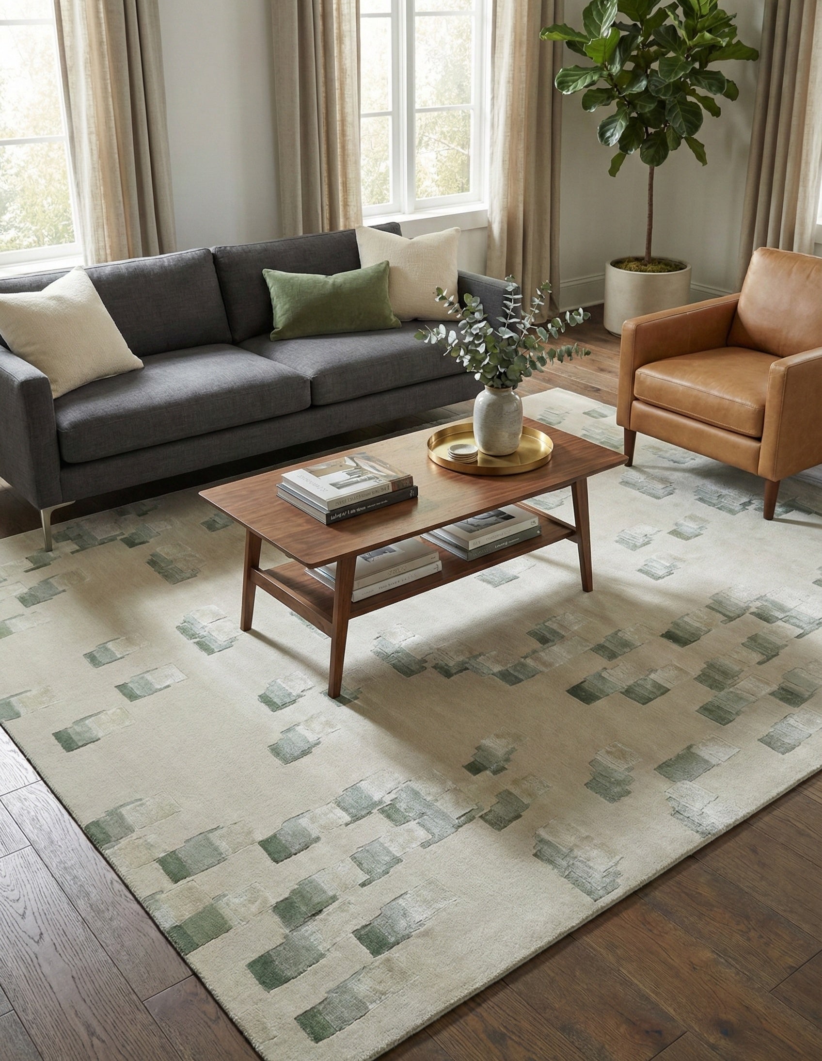 Sage Green Abstract Hand-Tufted Wool Carpet