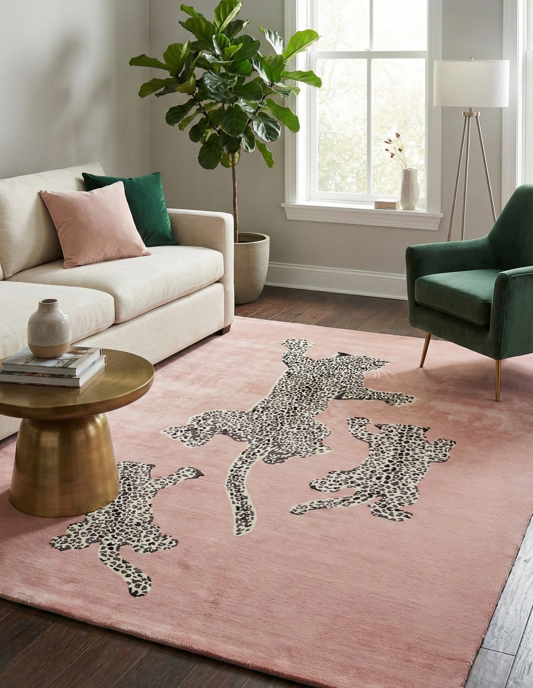 Pink Leopard Design Hand-Tufted Viscose Carpet