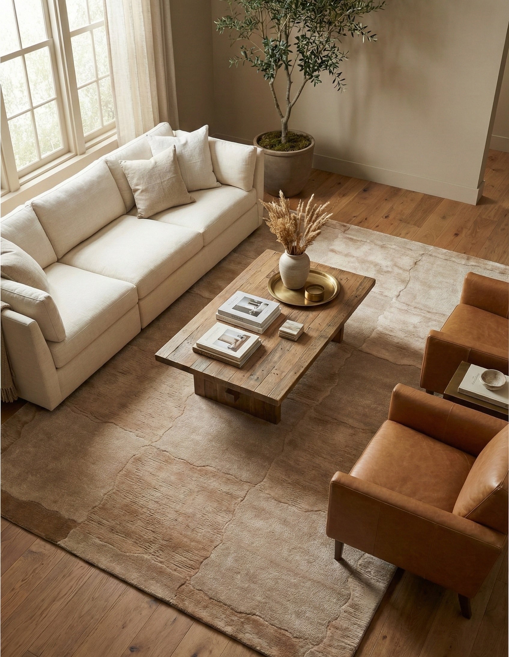 Beige Textured Blocks Hand-Tufted Wool & Viscose Carpet