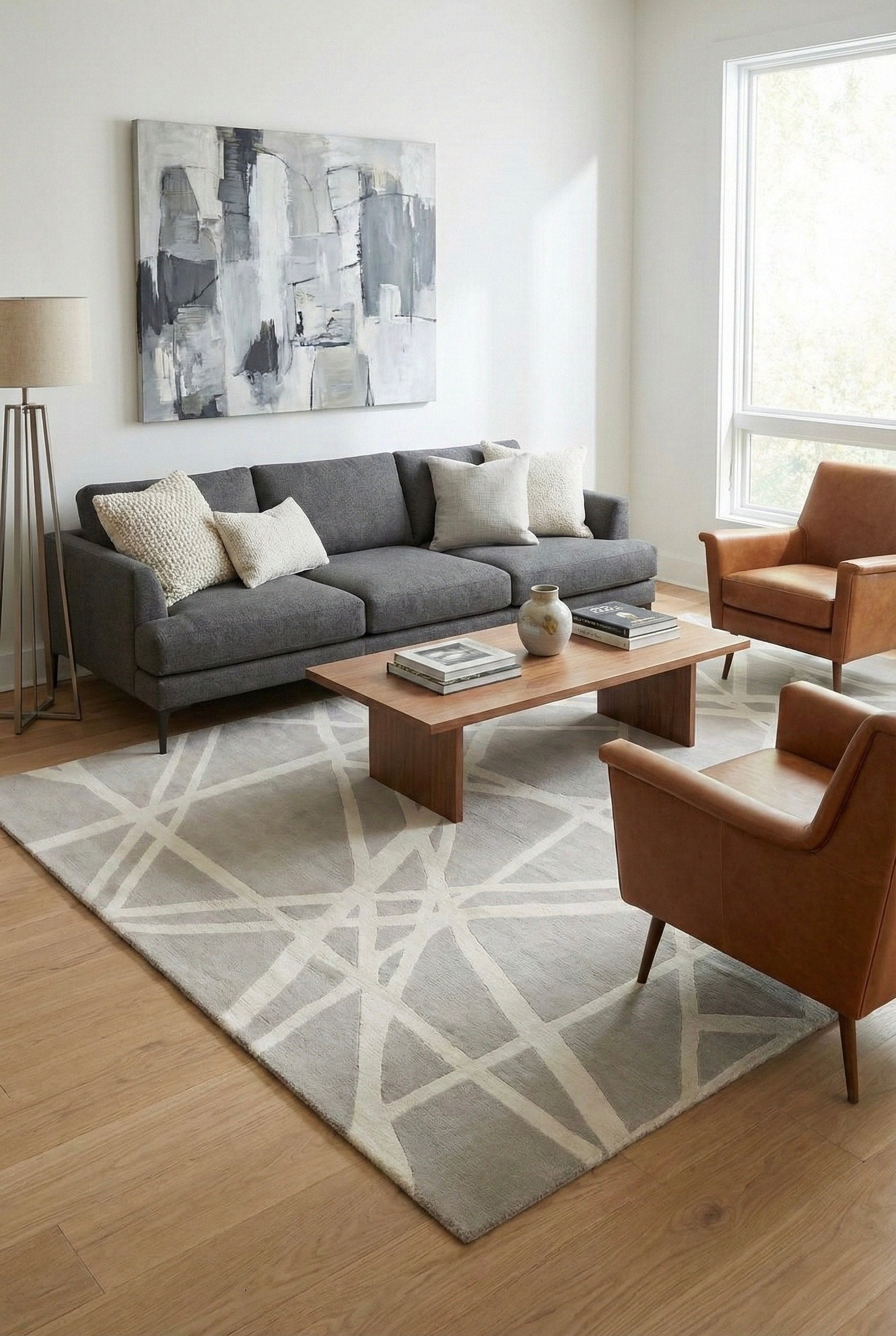 Ivory Intersect Hand-Tufted Wool & Silk Carpet