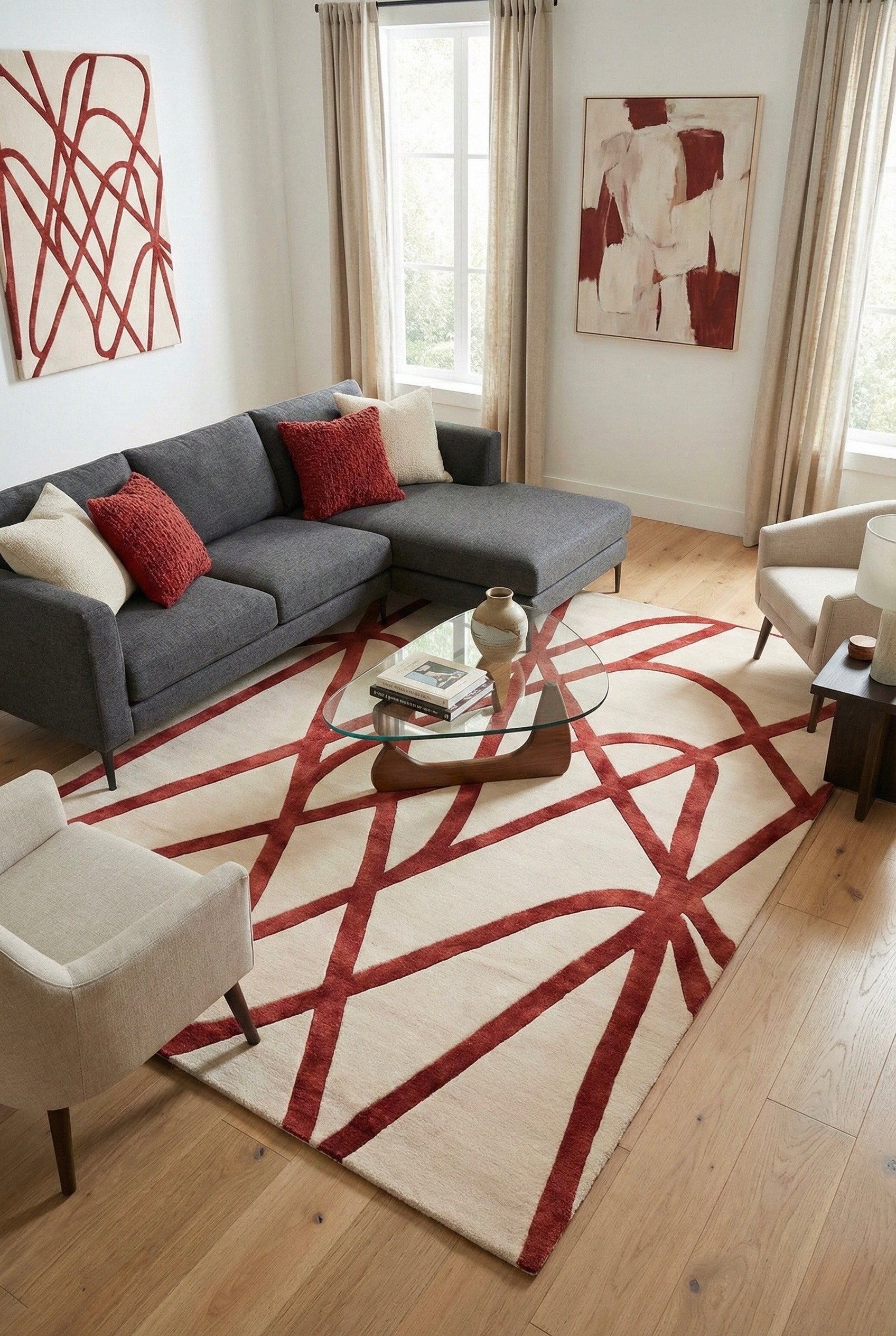 Crimson Flow Hand-Tufted Wool & Silk Carpet