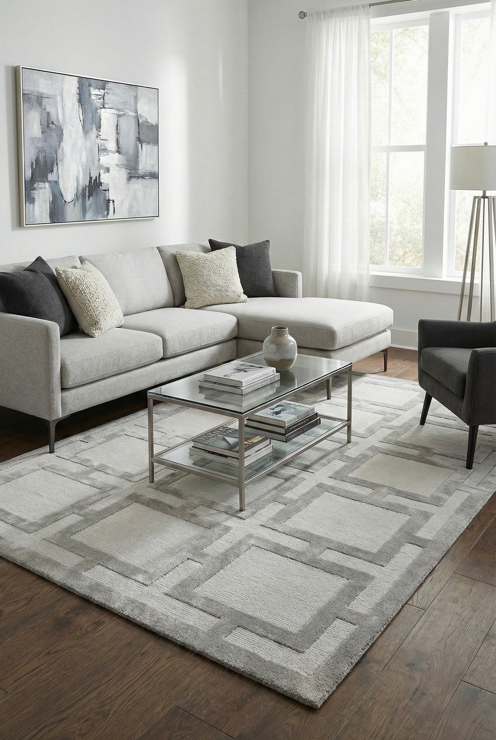 Interlock Grid Hand-Tufted Wool & Silk Carpet