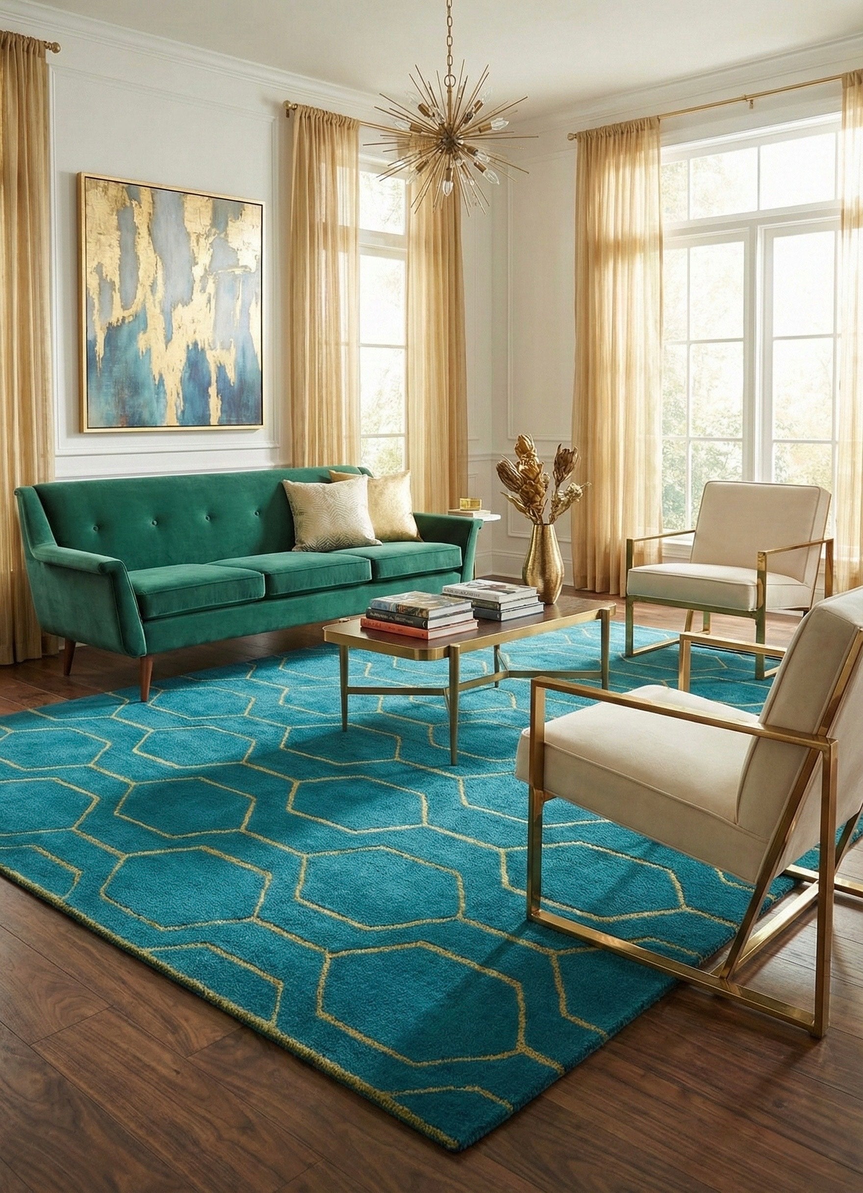 Honeycomb Teal Hand-Tufted Wool & Silk Carpet