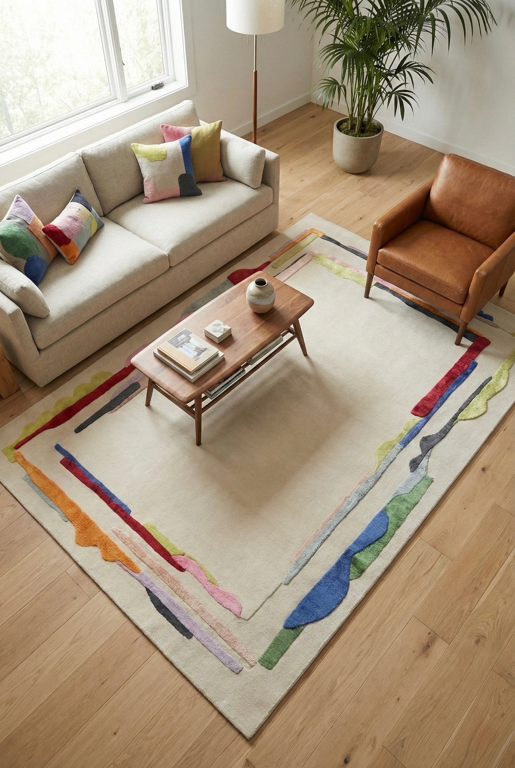 Painted Frame Hand-Tufted Wool & Silk Carpet