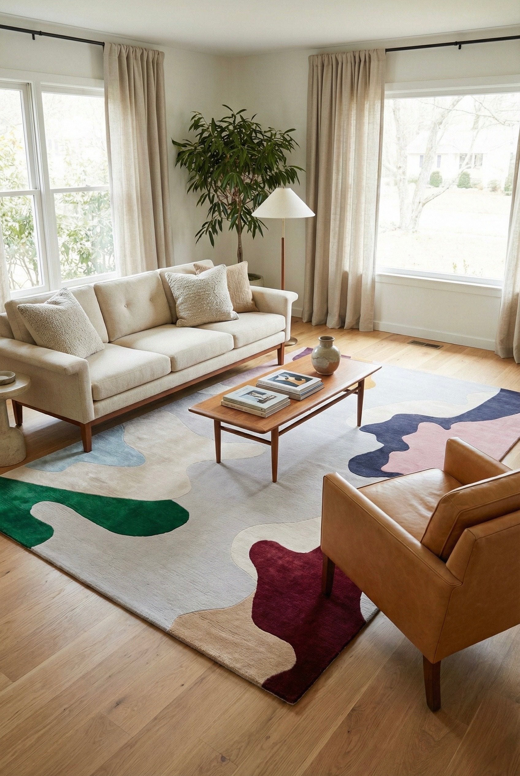 Organic Drift Multicolor Abstract Hand Tufted Wool & Silk Carpet 9x12 feet