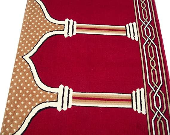 Red Zigzag Janamaz Roll – Soft & Durable Prayer Carpet Mat for Mosque & Home